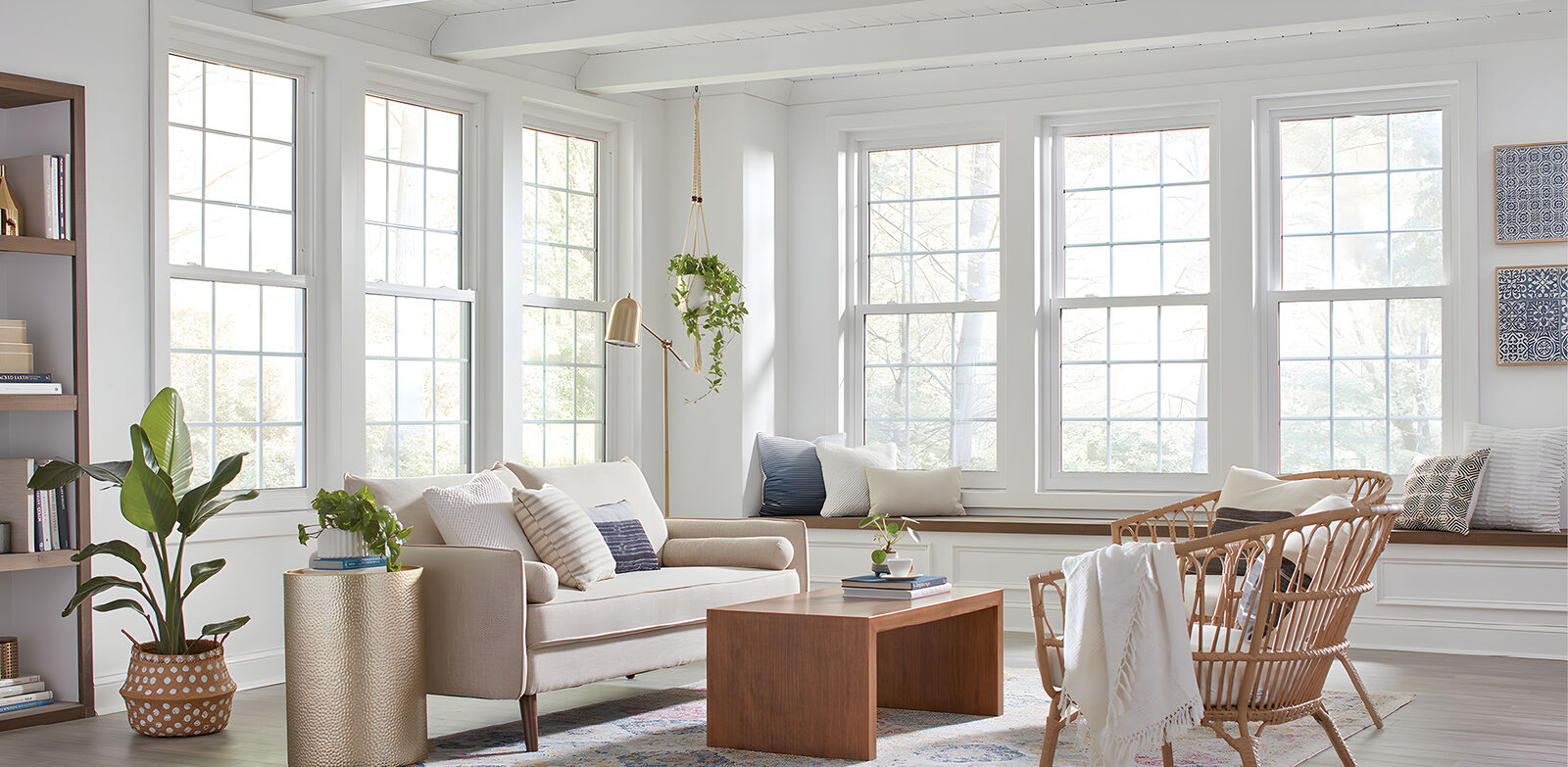 Bright home interior with large vinyl windows