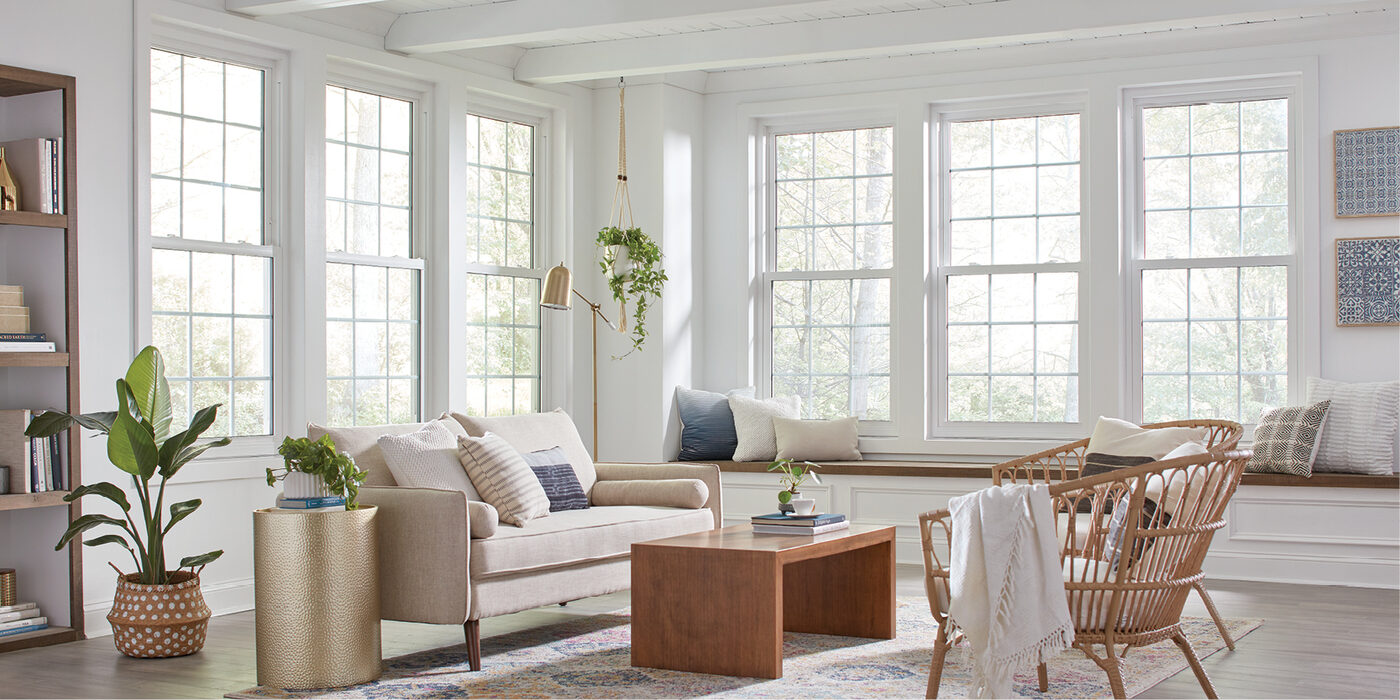 Windows with decorative grid patterns